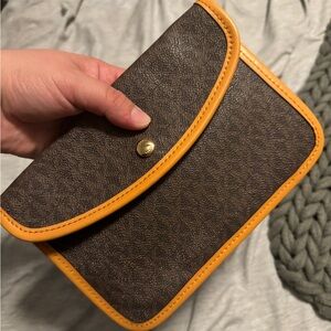 Michael Kors Purse Brown MK Logo Pattern Light Trim Snap Closure New